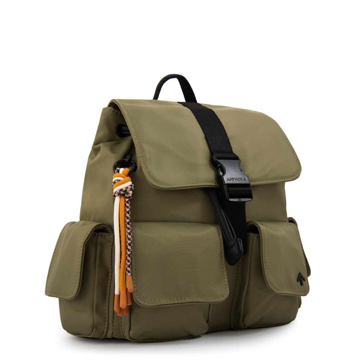 AMPHORA - Mochila con tapa tina mediana verde oliva