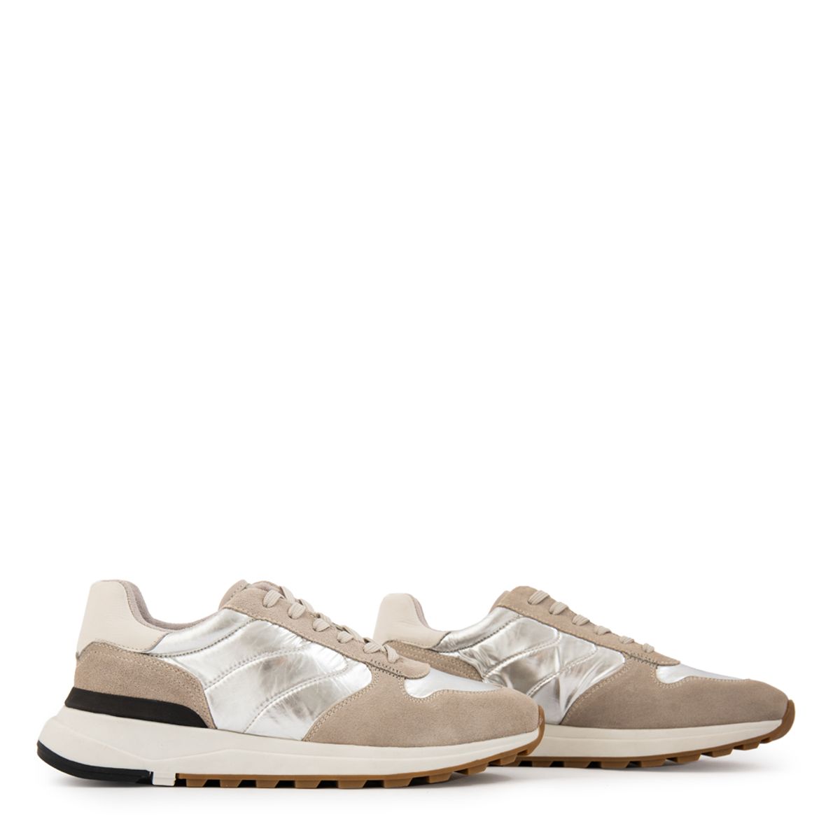 AMPHORA - Zapatilla kira cuero plateado
