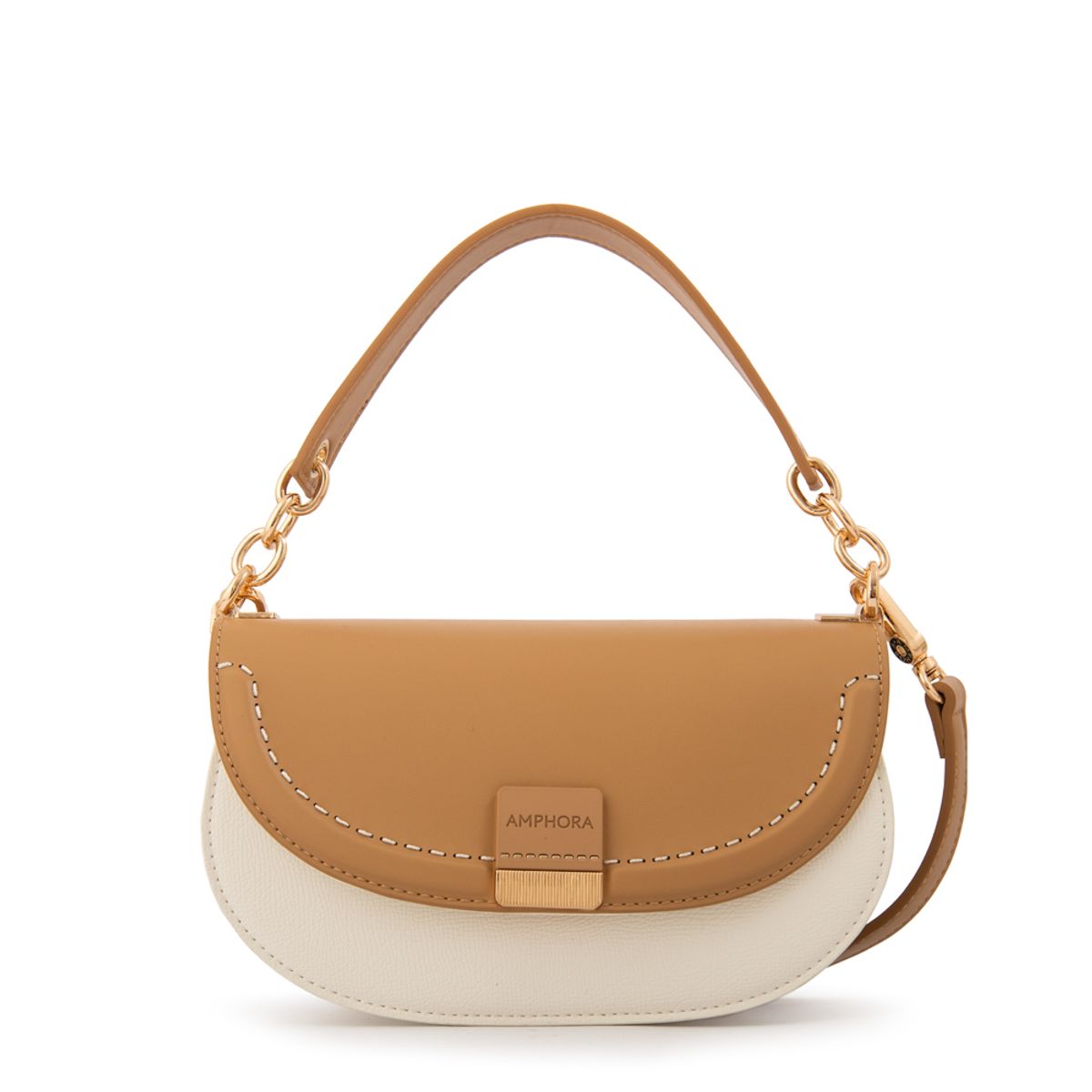 AMPHORA - Cartera bandolera con tapa clary pequeña blanco crudo