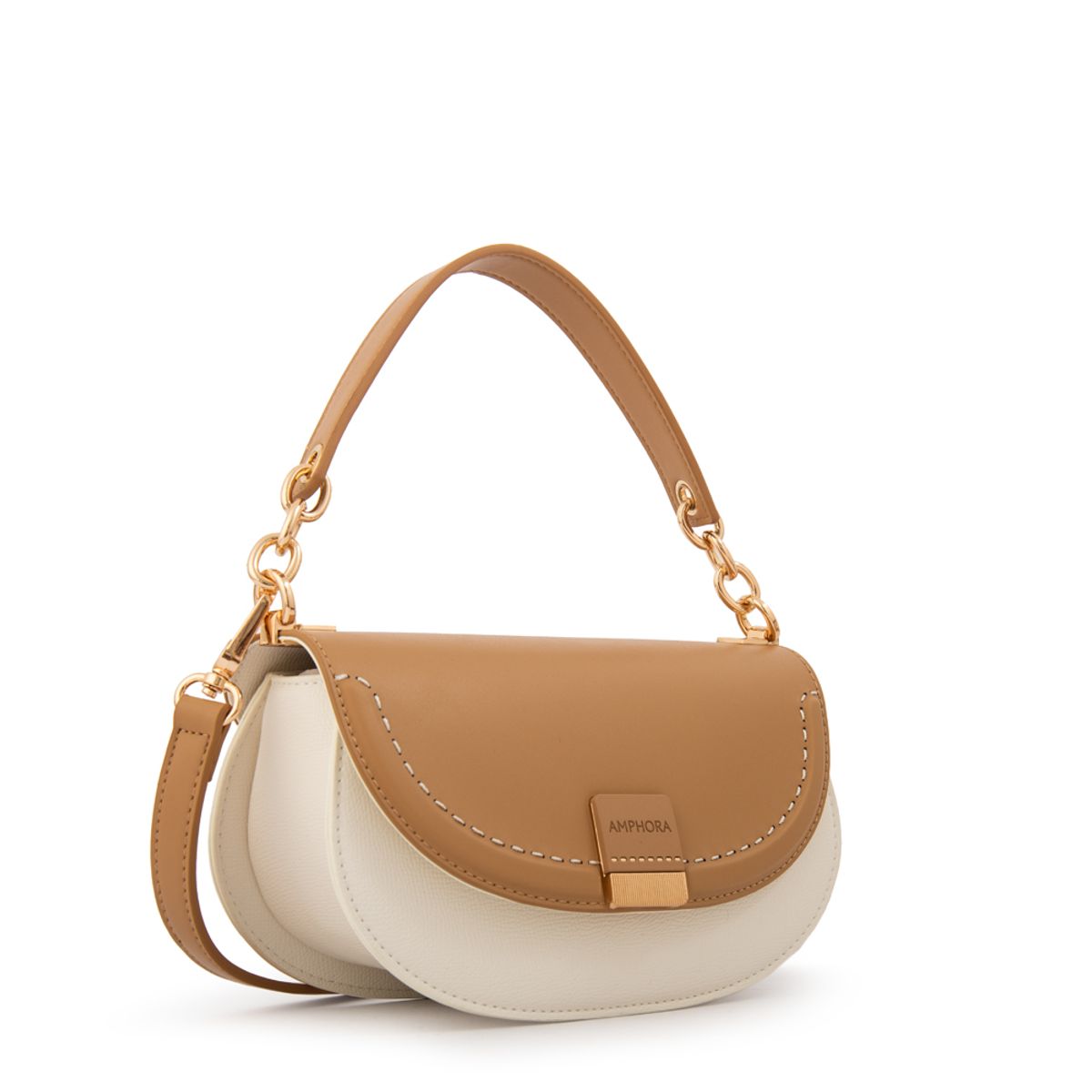 AMPHORA - Cartera bandolera con tapa clary pequeña blanco crudo