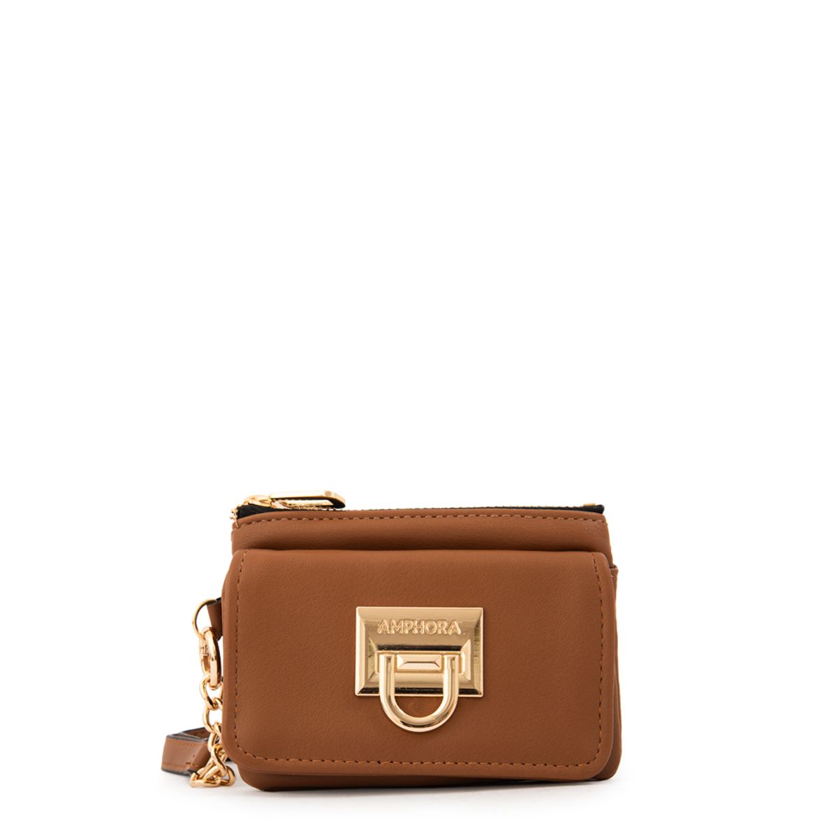 AMPHORA - Monedero con bolsillo frontal grecia pequeña café