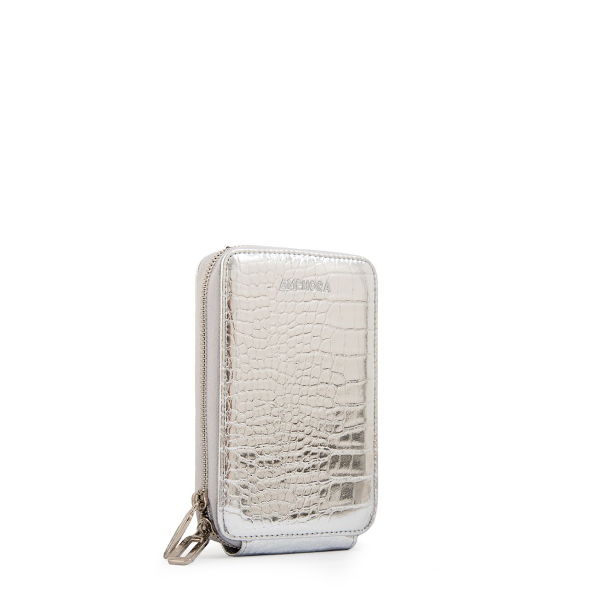 AMPHORA - Cartera bandolera porta celular boga pequeña plateado