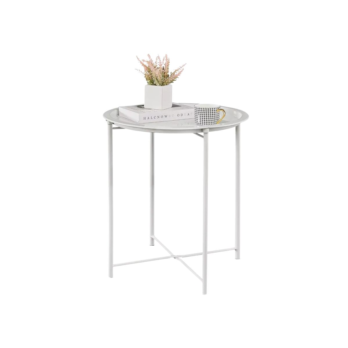 GENERICO - Mesa De Centro Redonda Metal Mesa Auxiliar Metalica Plegable