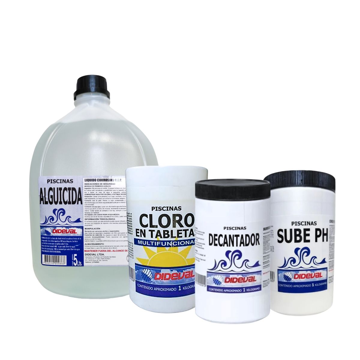 DIDEVAL - Kit Mantenimiento para Piscina Dideval Cloro Multifuncion + Decantador + Sube pH + Alguicida