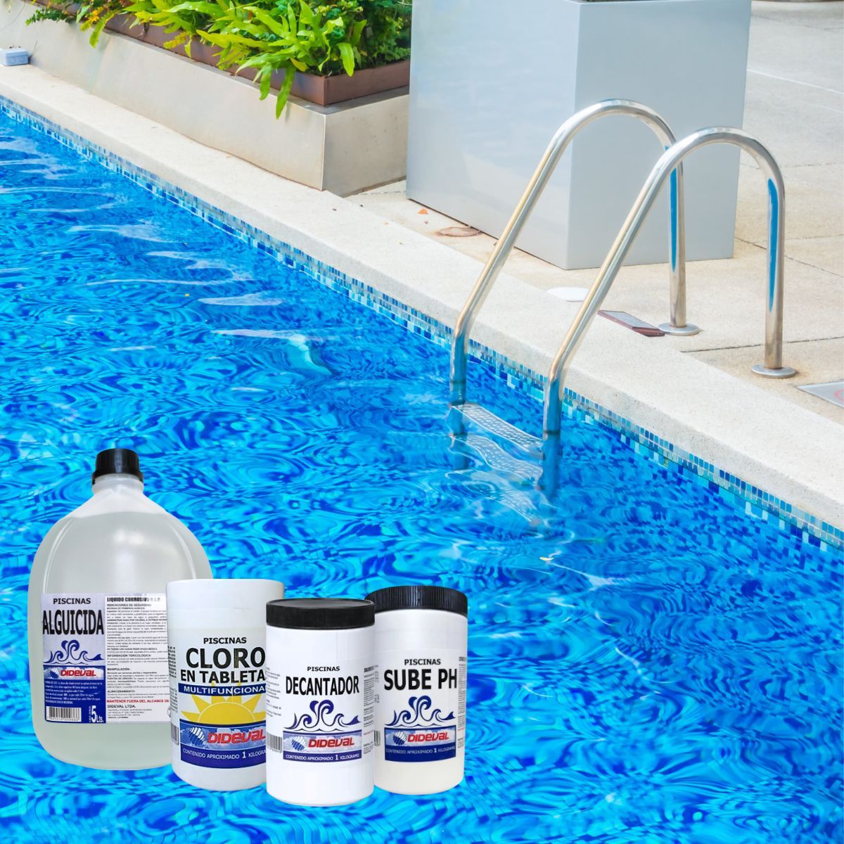 DIDEVAL - Kit Mantenimiento para Piscina Dideval Cloro Multifuncion + Decantador + Sube pH + Alguicida