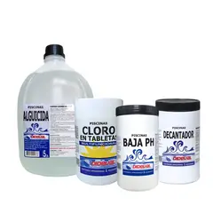 DIDEVAL - Kit Mantenimiento para Piscina Cloro Multifuncion + Decantador + Baja pH + Alguicida
