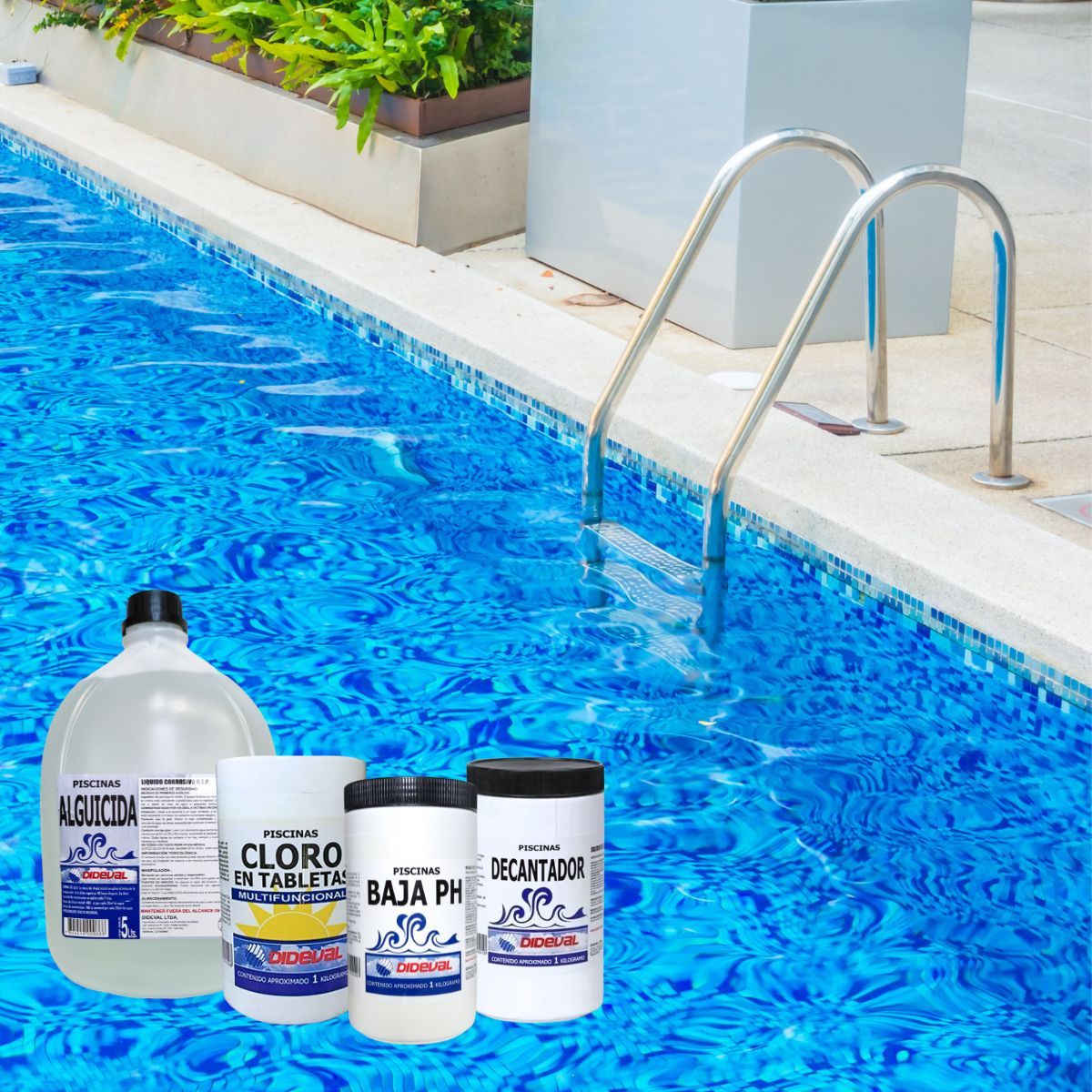 DIDEVAL - Kit Mantenimiento para Piscina Dideval Cloro Multifuncion + Decantador + Baja pH + Alguicida