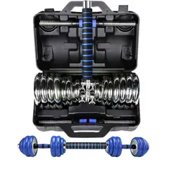 GENERICO - Set Mancuernas De Metal Cromadas 30 Kg Con Barra azul