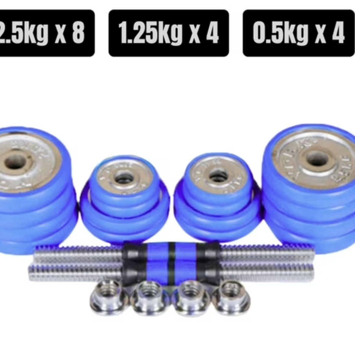 GENERICO - Set Mancuernas De Metal Cromadas 30 Kg Con Barra azul