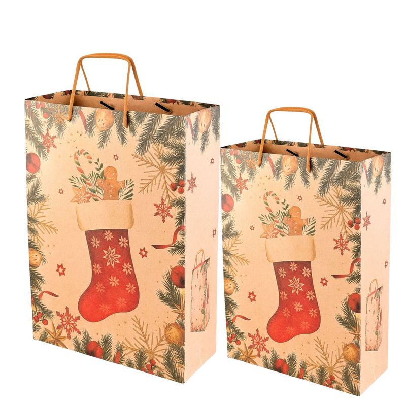 GENERICO - 24 Bolsas Navideñas Kraft Grande y Extra Grande + Cintas