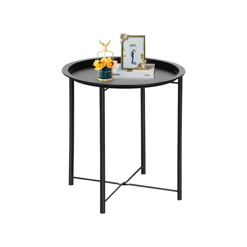 GENERICO - Mesa De Centro Redonda Metal Mesa Auxiliar Metalica Plegable