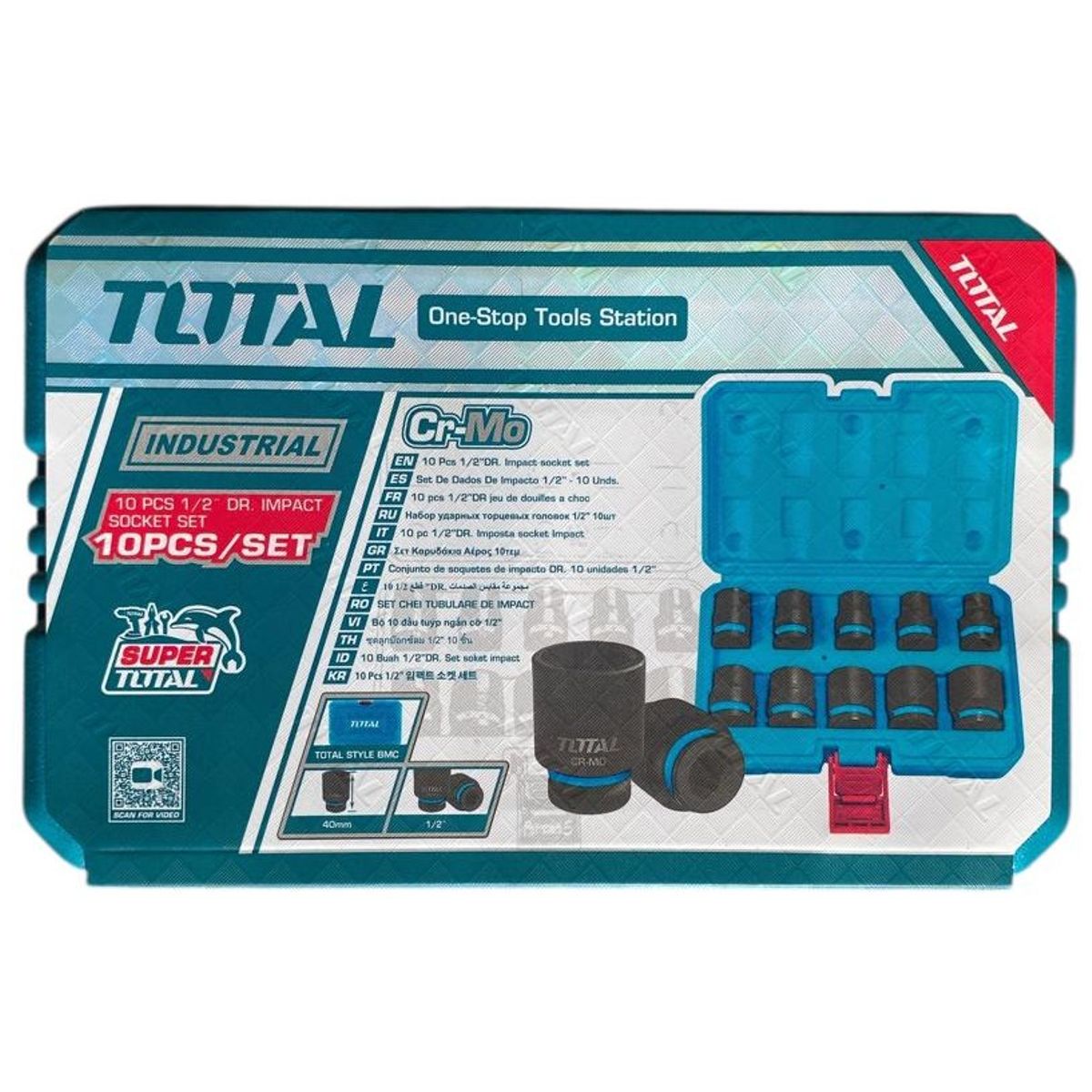 TOTAL - Set Dados Cortos P/llave Impacto ½ 10 Pzs Total THISTD12101 Negro