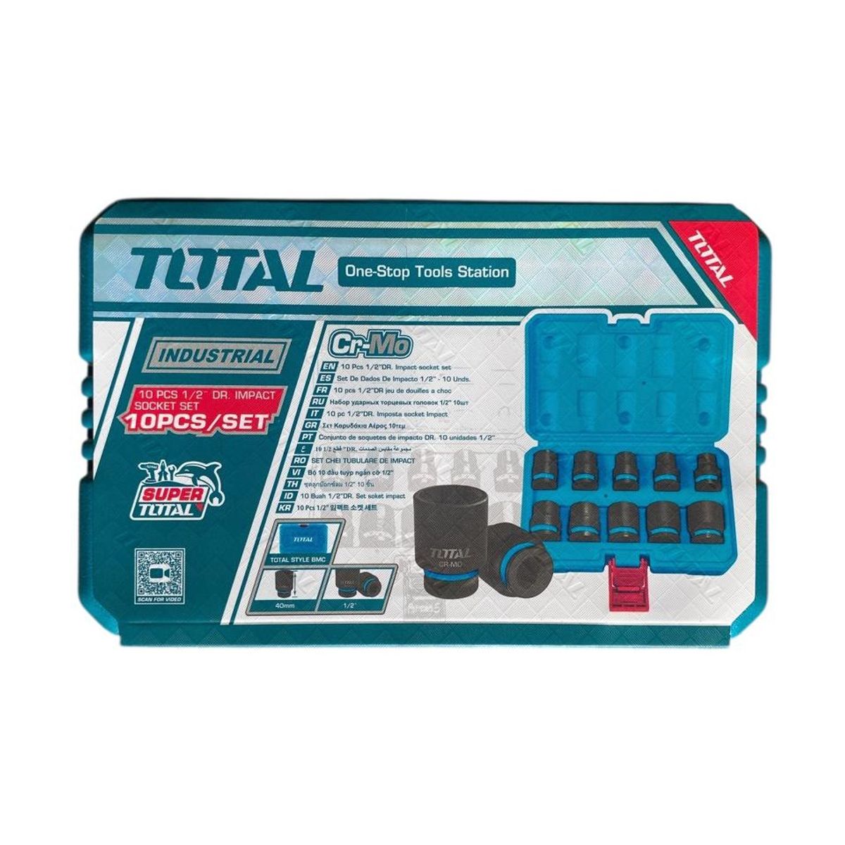 TOTAL - Set Dados Cortos P/llave Impacto ½ 10 Pzs Total THISTD12101 Negro
