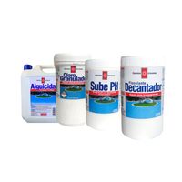 Kit Mantenimiento Basico Piscina Decantador + Alguicida + Sube pH + Cloro Granulado