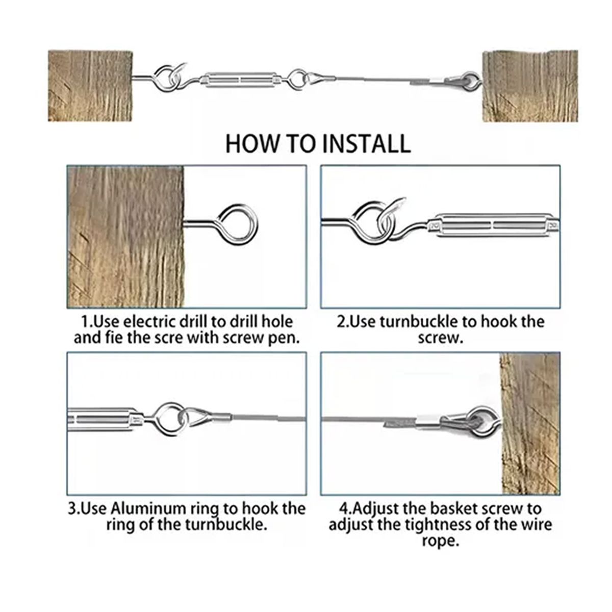 OFERTABKN - Kit De Cable Tensor De Acero De 30m Gancho Galvanizado