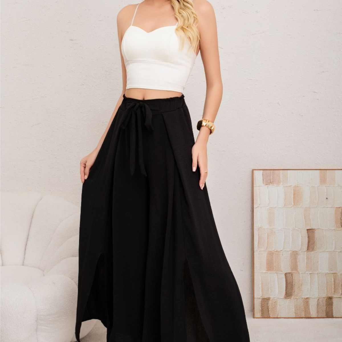 LOOK SHOP - Pantalón Palazzo Mujer Tipo Falda. Tela Lino Liviana 3005