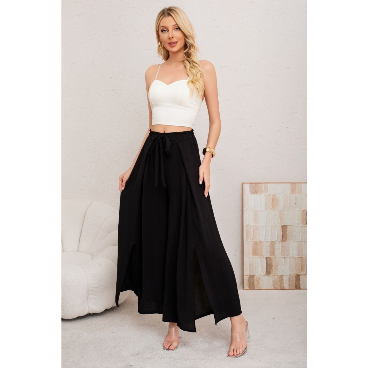 LOOK SHOP - Pantalón Palazzo Mujer Tipo Falda. Tela Lino Liviana 3005