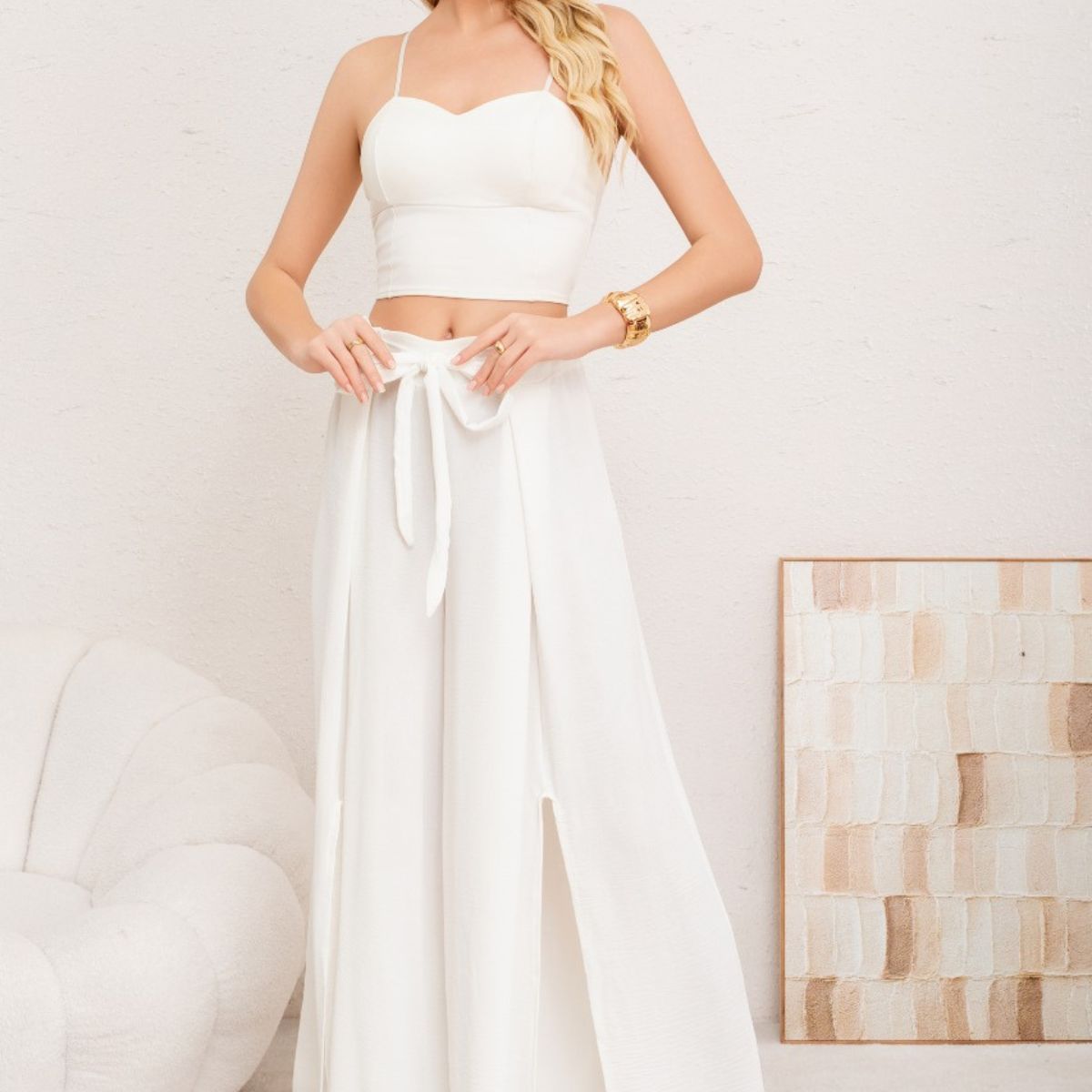 LOOK SHOP - Pantalón Palazzo Mujer Tipo Falda. Tela Lino Liviana 3005