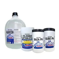 DIDEVAL - Kit Mantenimiento Piscina Balance y Desinfeccion Alguicida + Cloro Triple A + Sube pH + Baja pH
