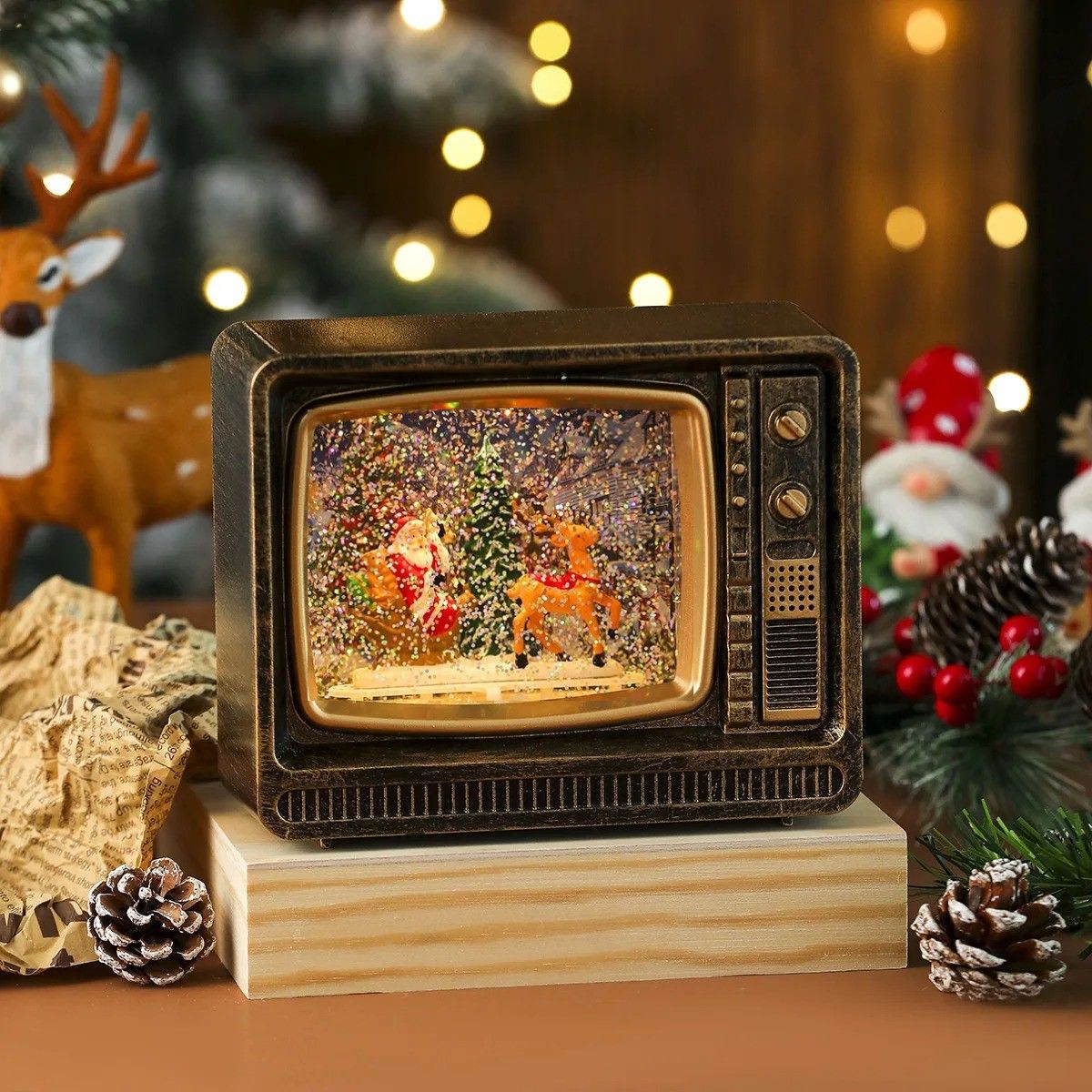 WAKESHOME - Lampara De Navidad Forma De Tv Farola Navideña Para El Árbol