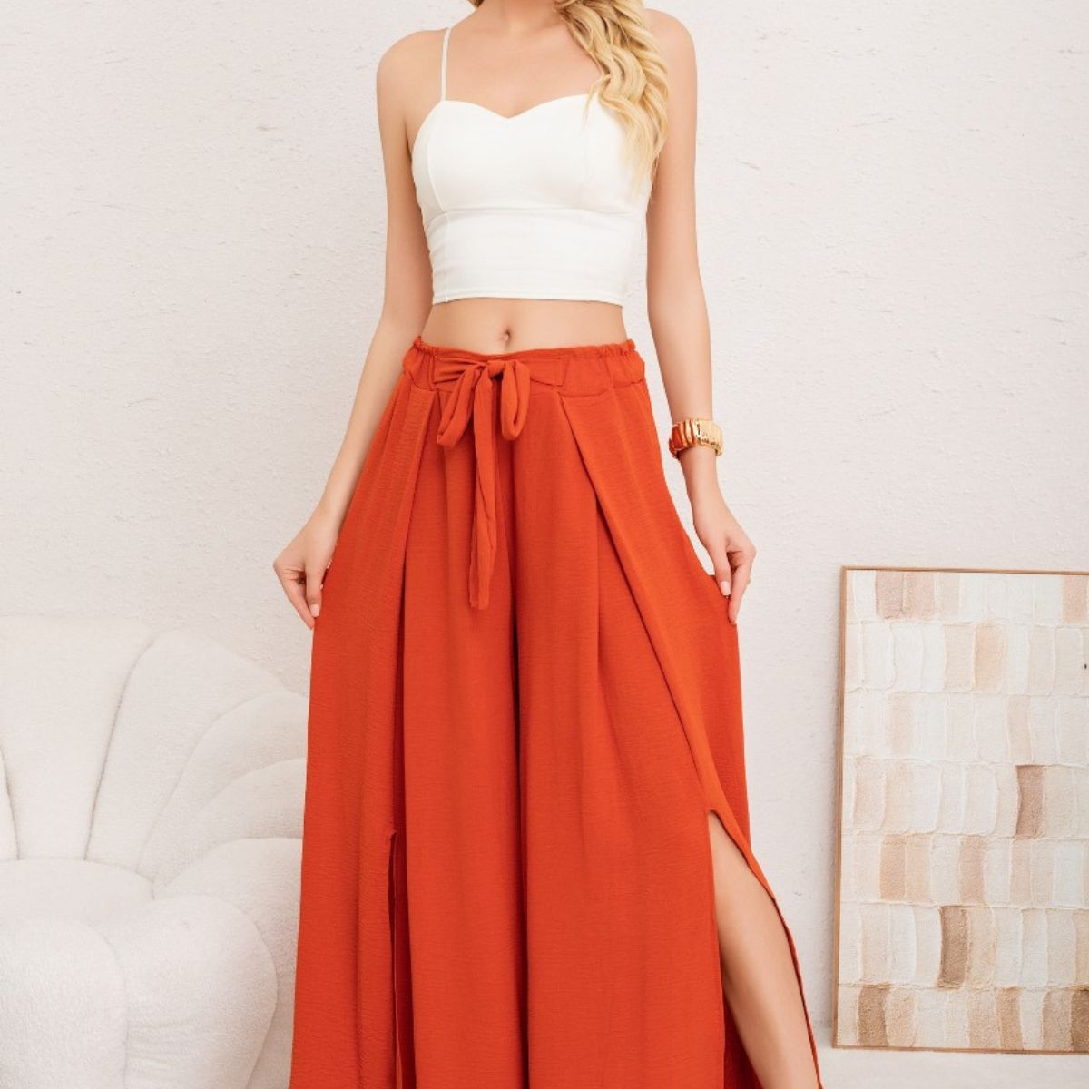 LOOK SHOP - Pantalón Palazzo Mujer Tipo Falda. Tela Lino Liviana 3005