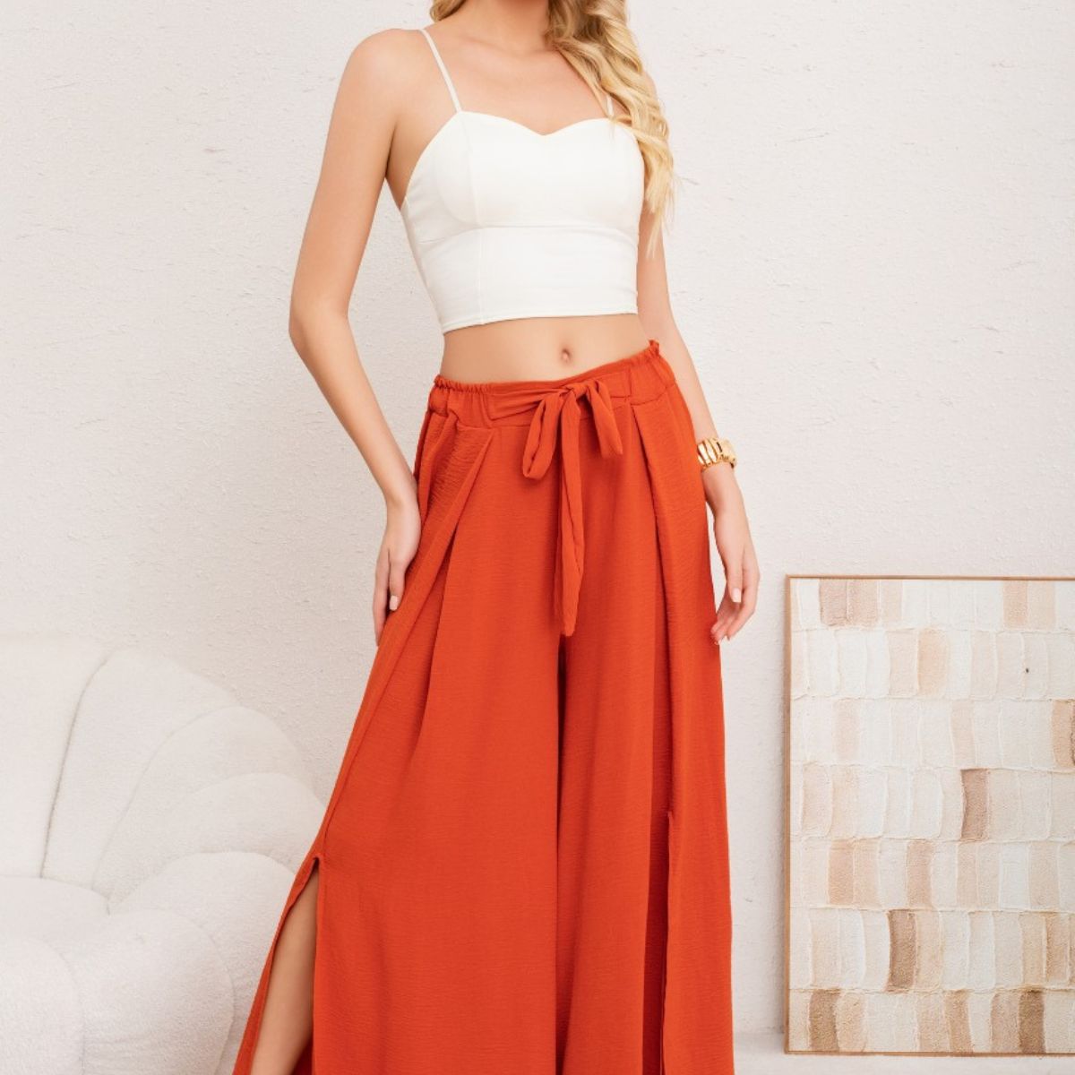 LOOK SHOP - Pantalón Palazzo Mujer Tipo Falda. Tela Lino Liviana 3005