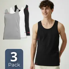 UTILISIMO - Pack 3 Camisetas Sin Manga Básica Suave 100% Algodón Colores Surtidos Hombre