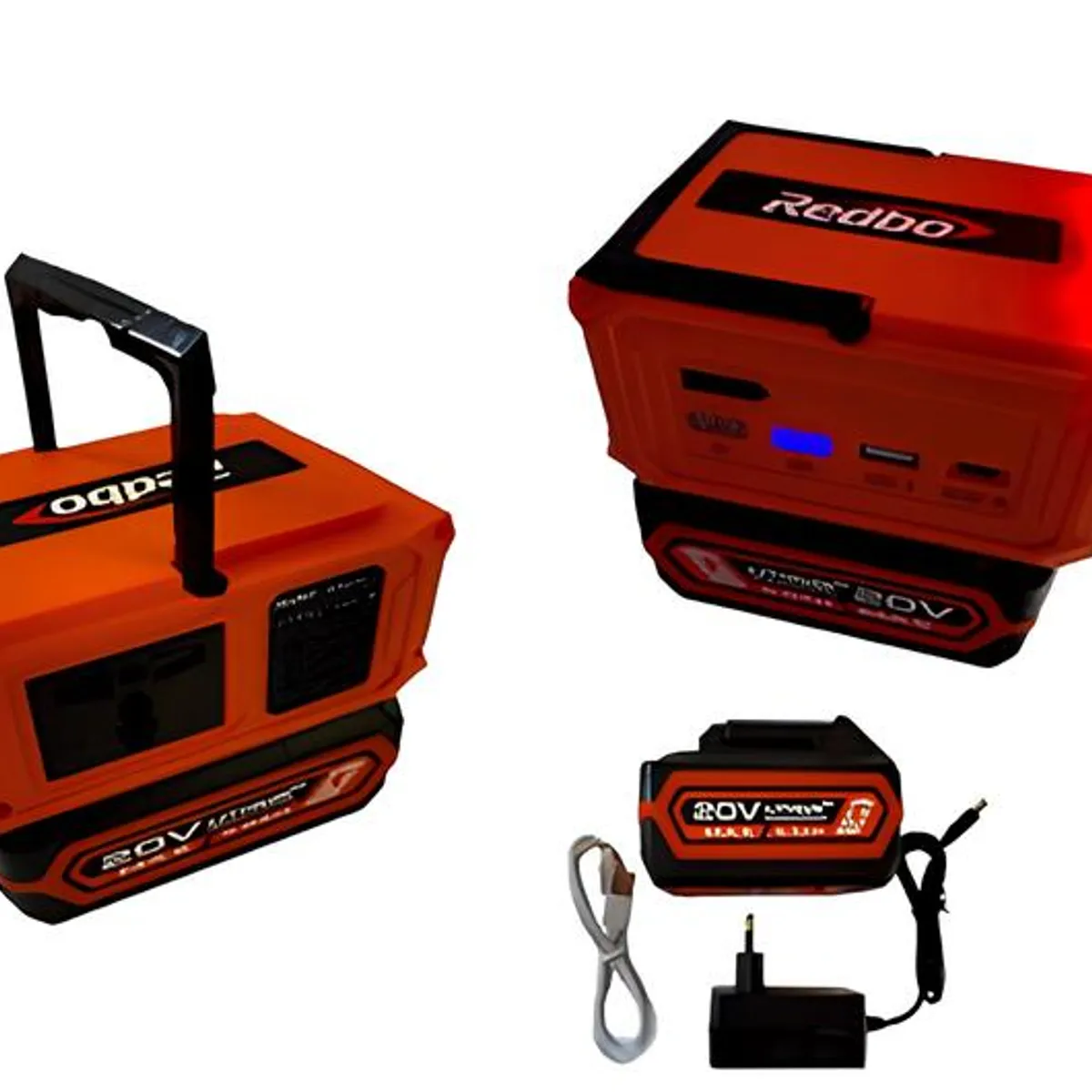 REDBO - Inversor de Corriente Portátil Redbo RB-INCO150 20V (150W, USB + Tipo-C + 220V)