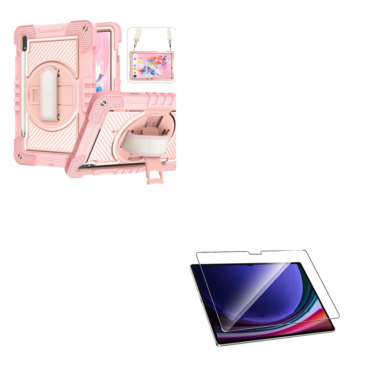 JOIGO - Funda Armadura 360 Lamina Vidrio Para Samsung Tab S9 Fe Rosado