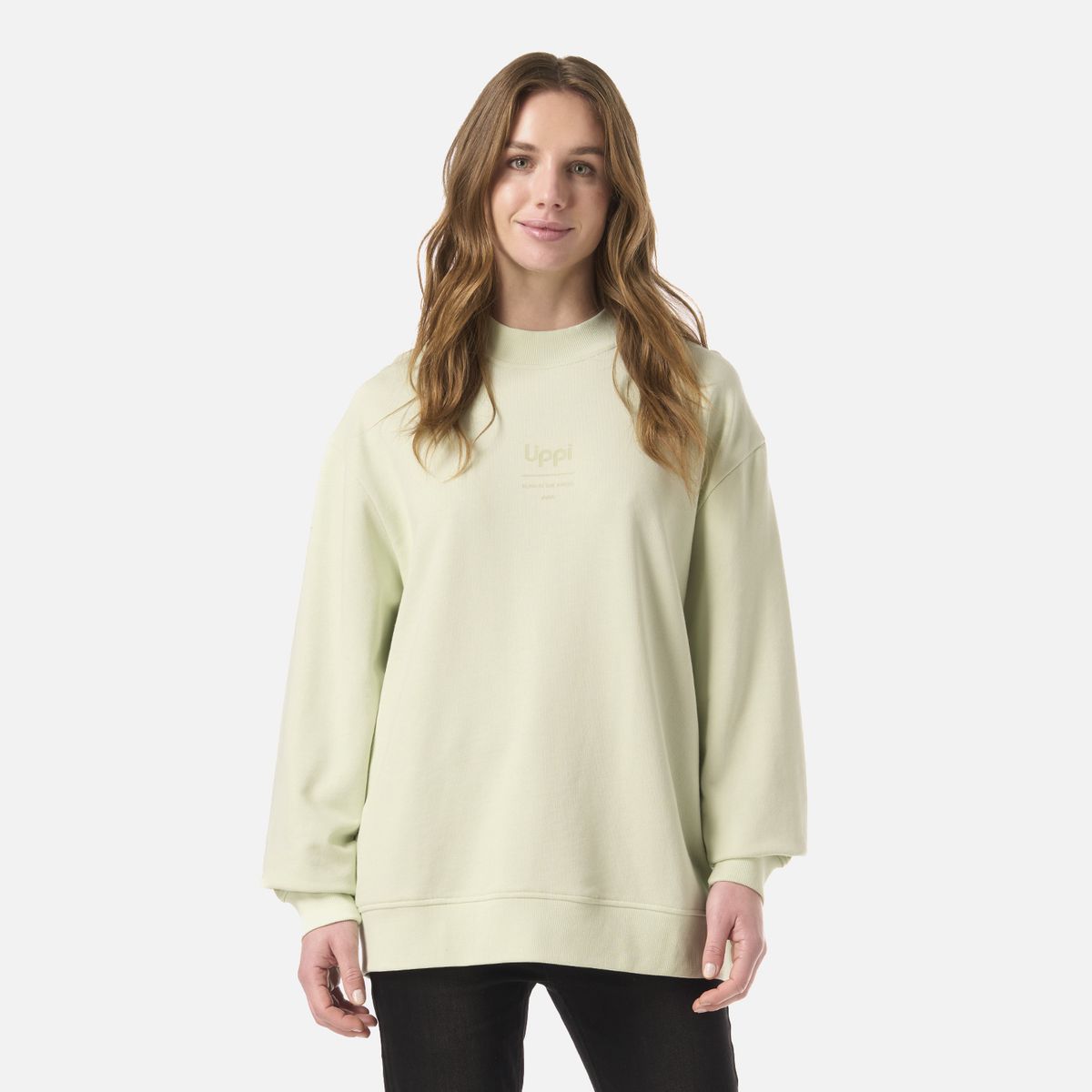 LIPPI - Polerón Mujer Ulmo Mid Point Crewneck Sweatshirt Gris Claro/Verde Agua