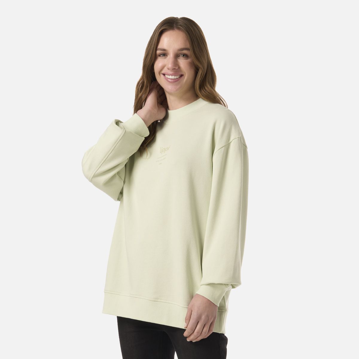 LIPPI - Polerón Mujer Ulmo Mid Point Crewneck Sweatshirt Gris Claro / Verde Agua Lippi