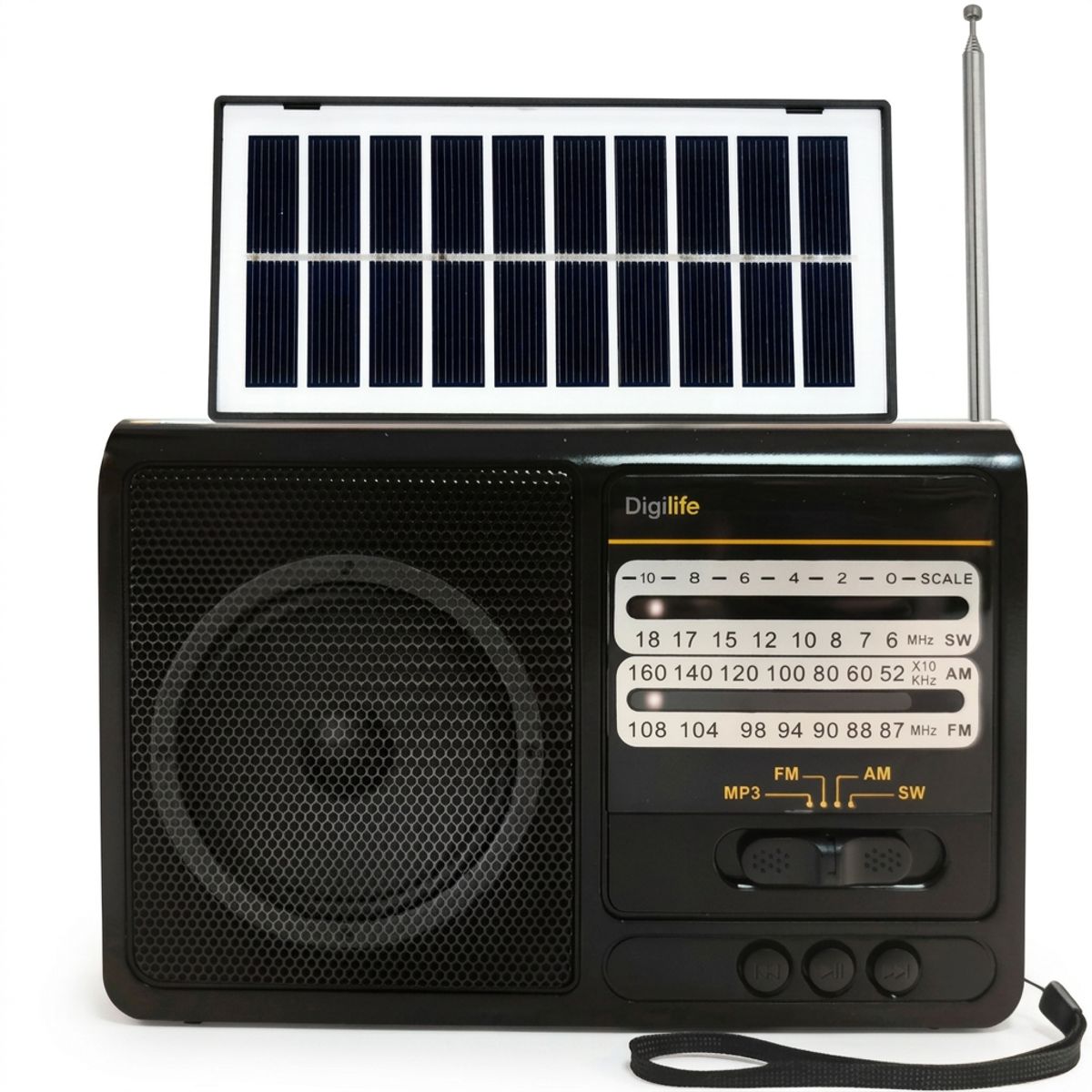 Digilife - Radio Solar Recargable Multibanda AM/FM/ SW/MP3/SD/ Linterna