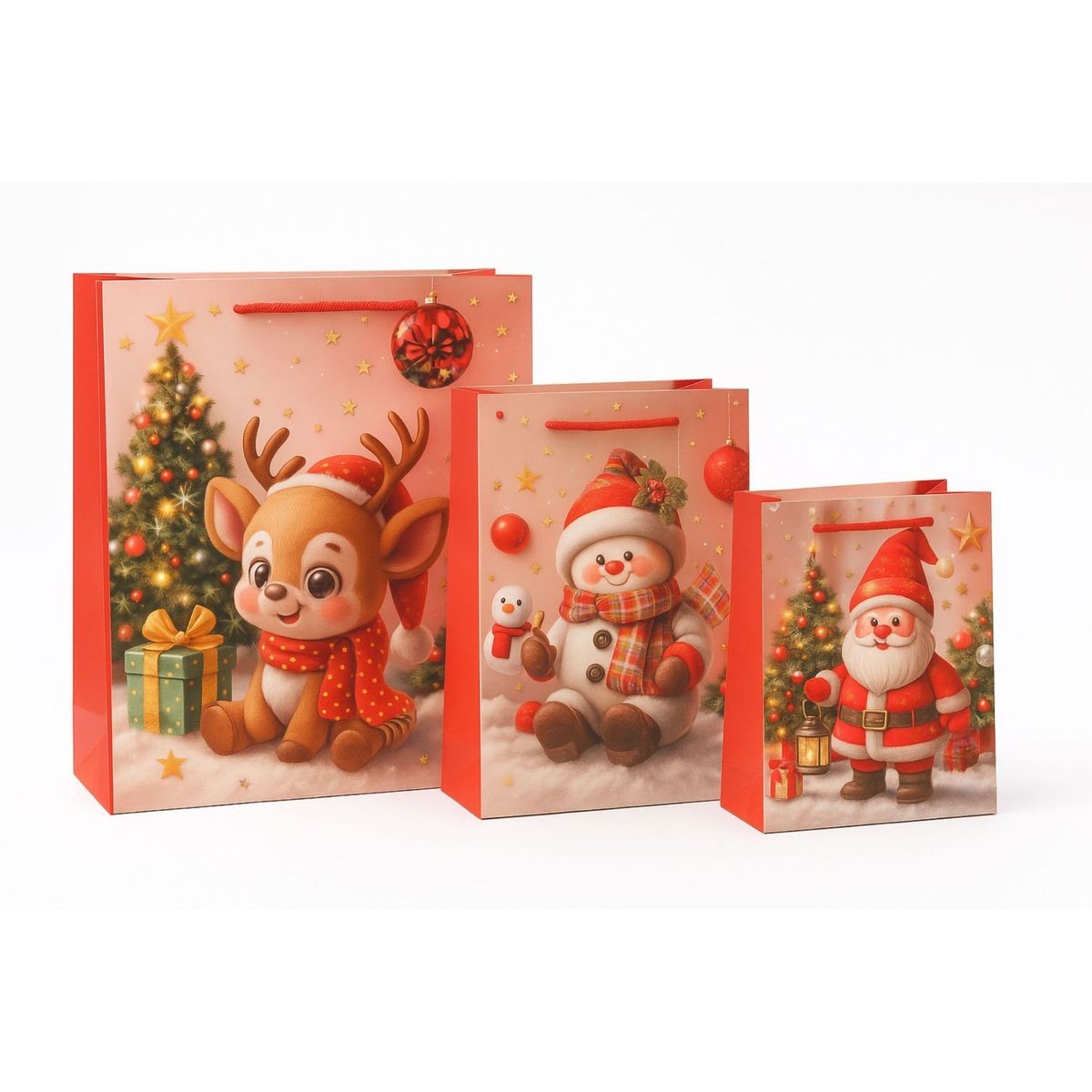 GENERICO - 12 Bolsas De Regalo Navidad Premium 3 Tamaños + Cintas