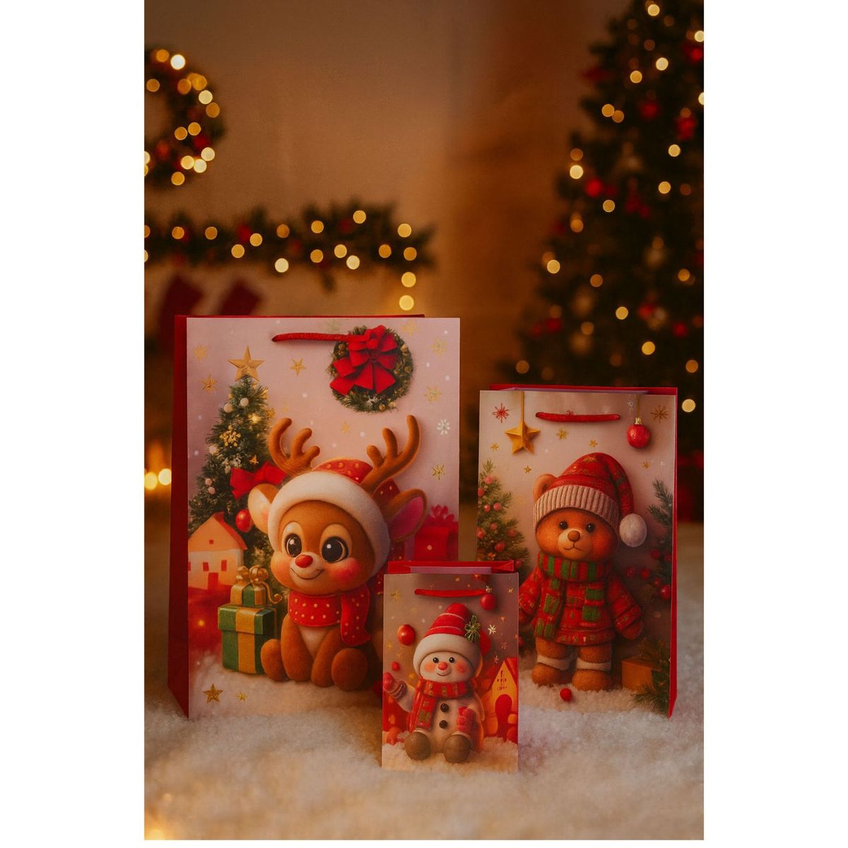 GENERICO - 12 Bolsas De Regalo Navidad Premium 3 Tamaños + Cintas