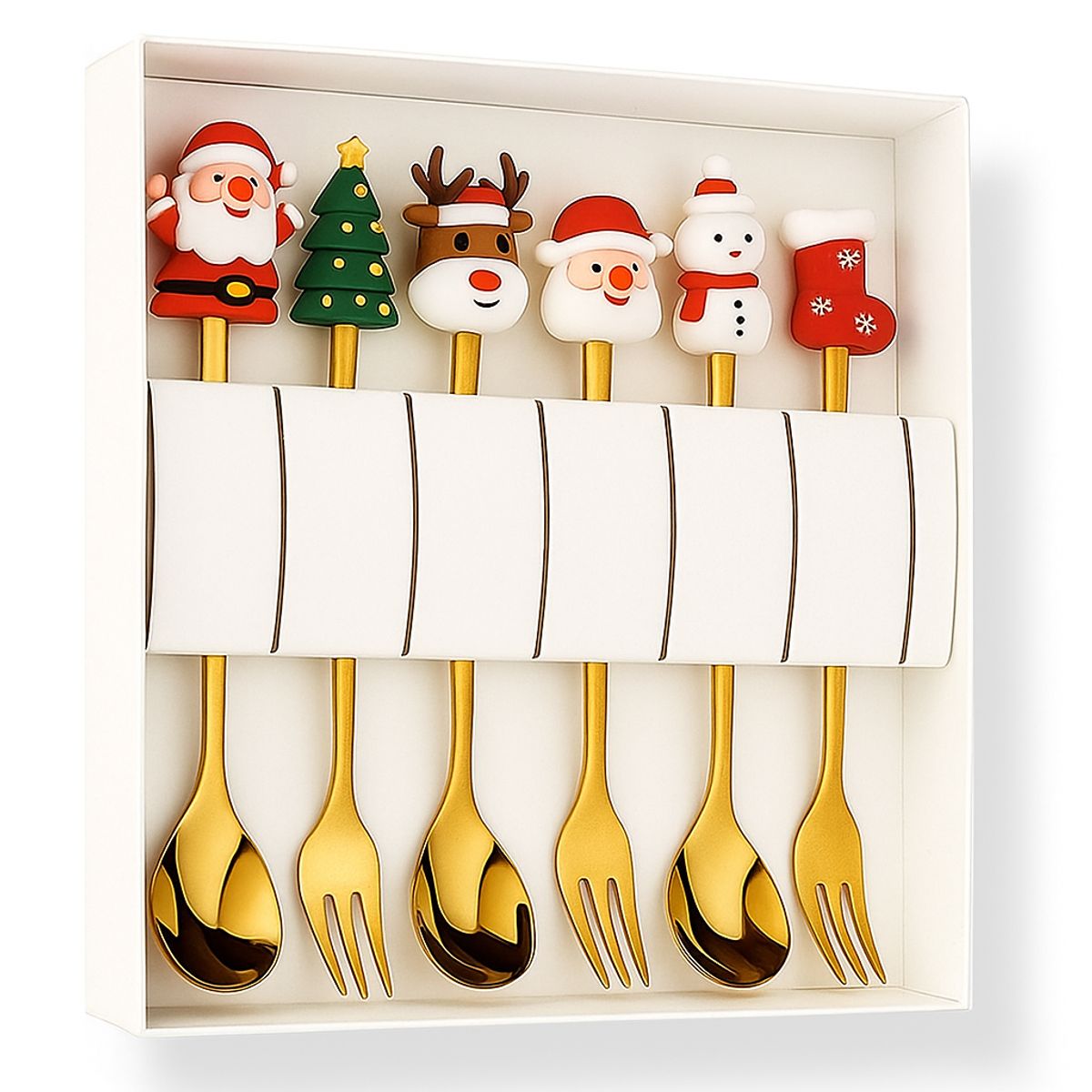 WAKESHOME - Decoración Navideña Set 6 Cubiertos Mesa Cuchara Y Tenedor Surtido