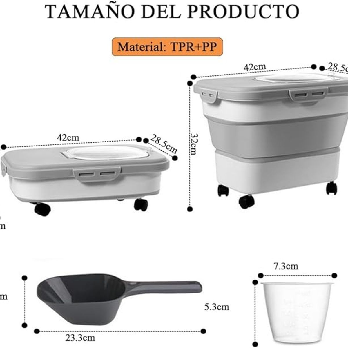 EVERSO - Juego De Recipientes Herméticos Para Alimentos Con Ruedas Gris