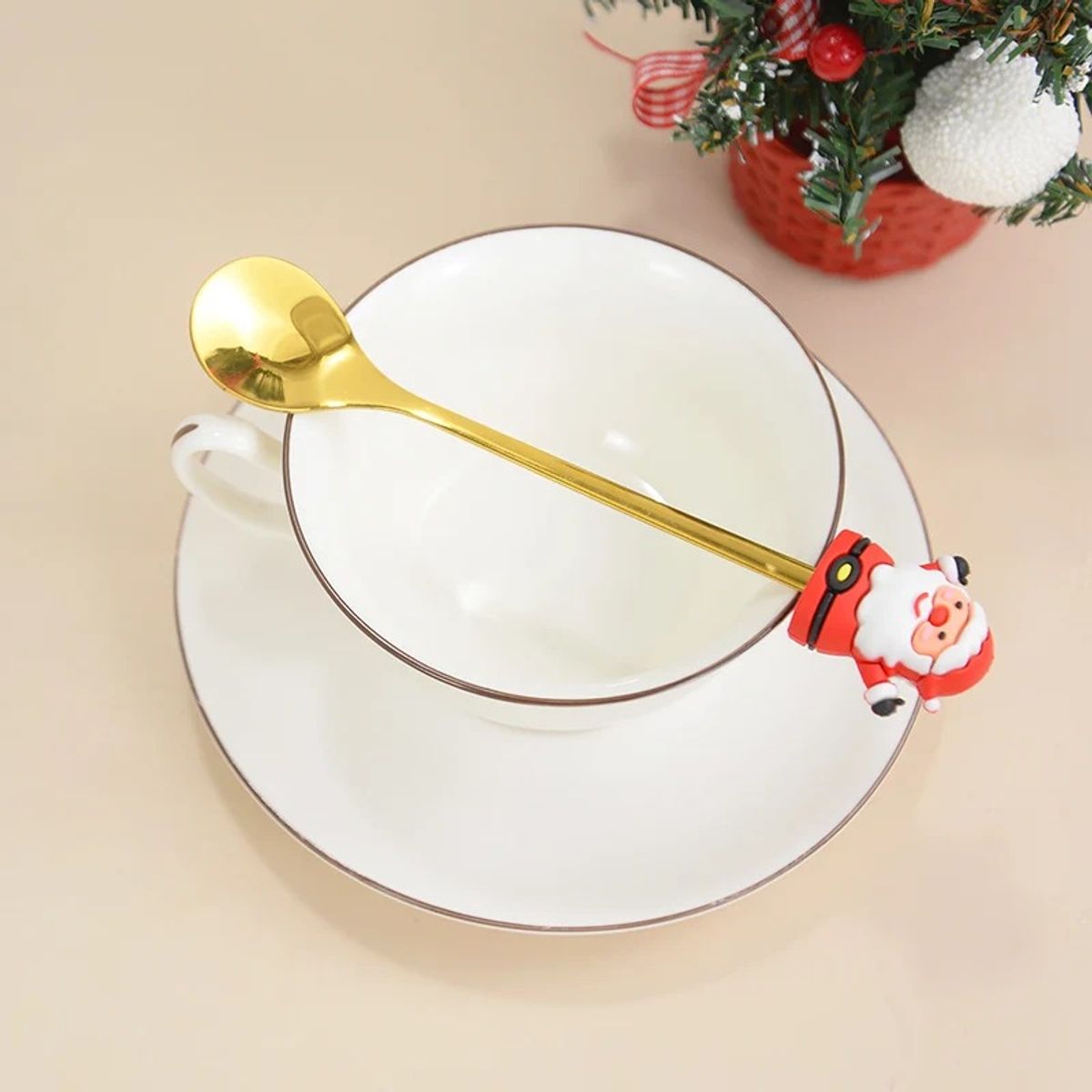 WAKESHOME - 2 Cubiertos Navideños Cuchara Y Tenedor Para Decoración Mesa