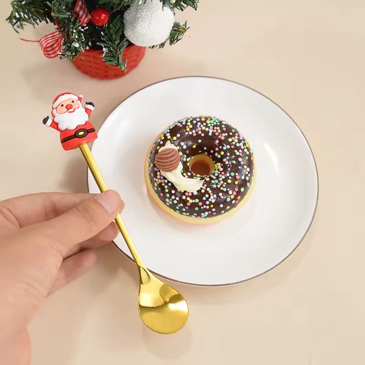 WAKESHOME - 2 Cubiertos Navideños Cuchara Y Tenedor Para Decoración Mesa