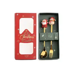 WAKESHOME - 2 Cubiertos Navideños Cuchara Y Tenedor Para Decoración Mesa