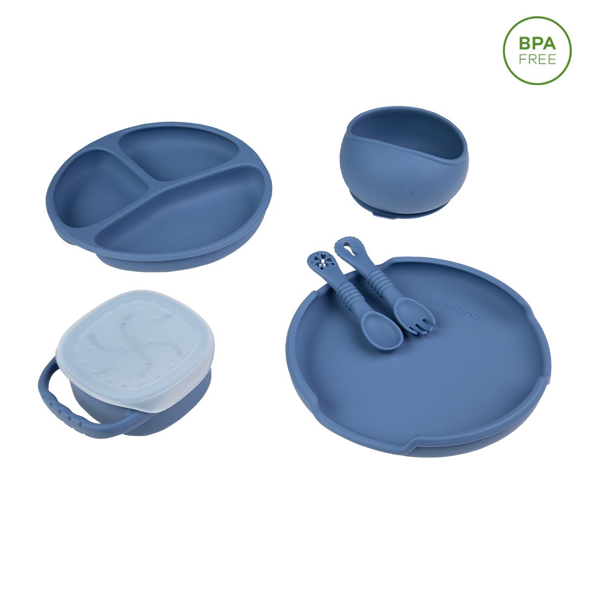 CARESTINO - Set de Alimentación de Silicona Foodie Azul Grisáceo