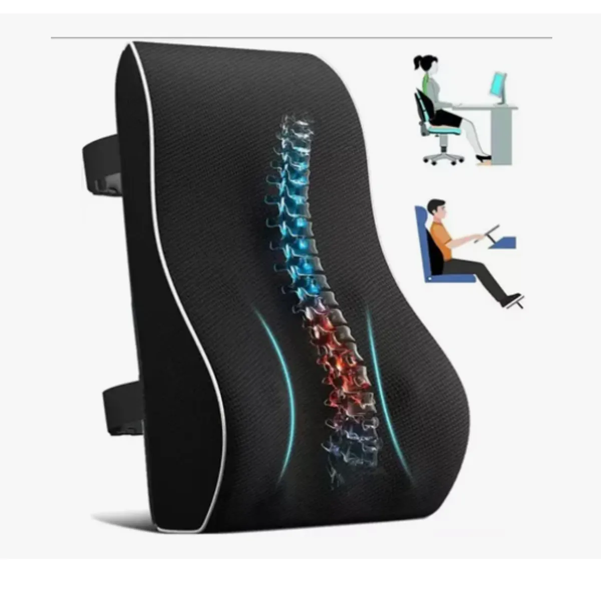 Cojin Soporte Espalda Corrector Lumbar De Silla Auto Oficina Color Negro, marca GENERICO - Foto Principal