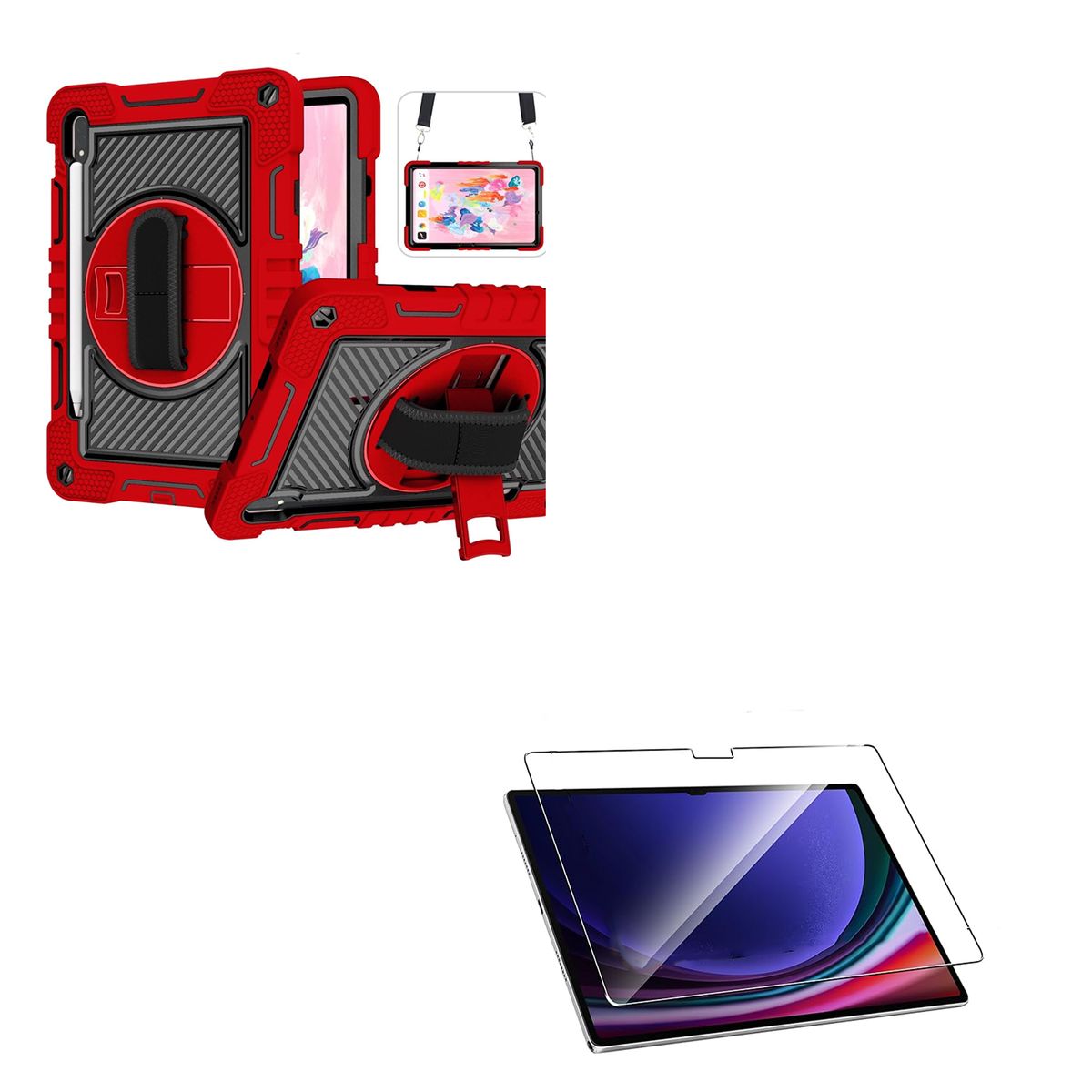 JOIGO - Funda Armadura 360 Lamina Vidrio Para Samsung Tab S9 Fe Rojo