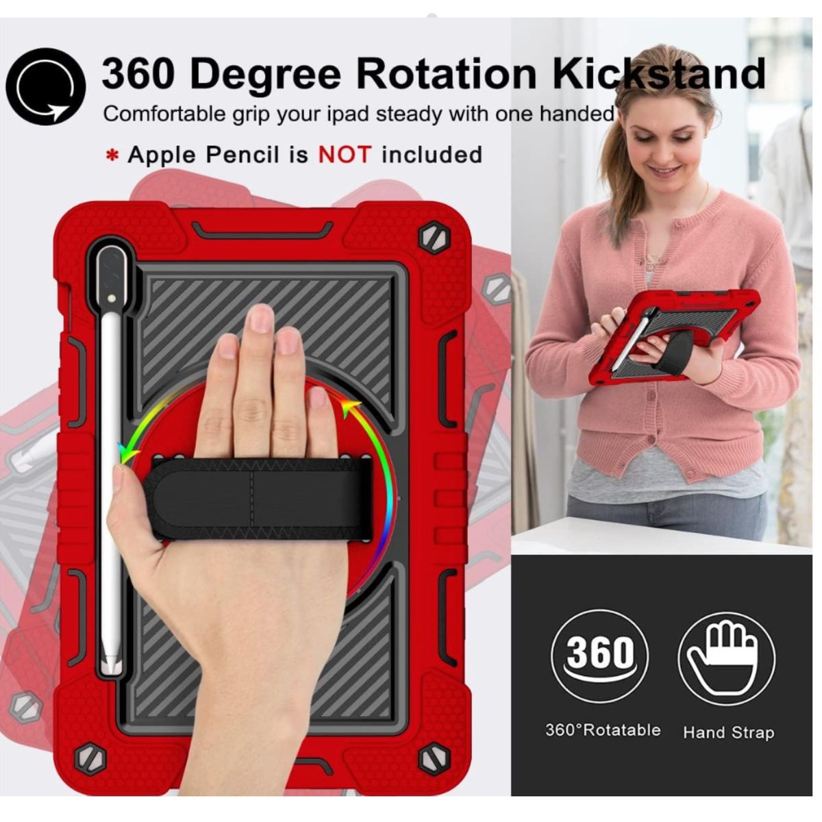 JOIGO - Funda Armadura 360 Lamina Vidrio Para Samsung Tab S9 Fe Rojo