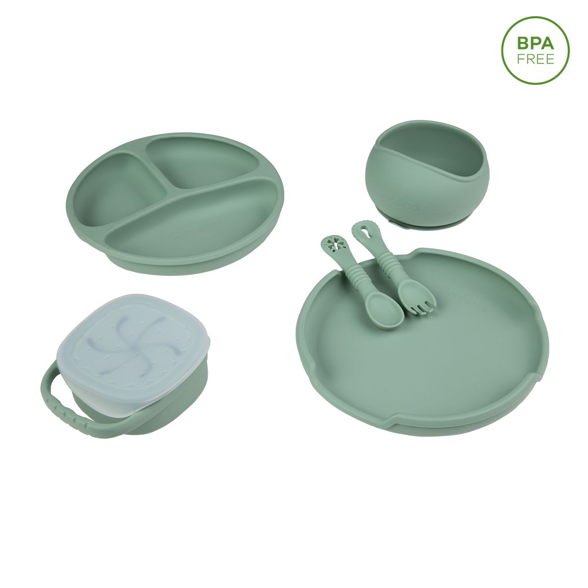 CARESTINO - Set de Alimentación de Silicona Foodie Verde Seco
