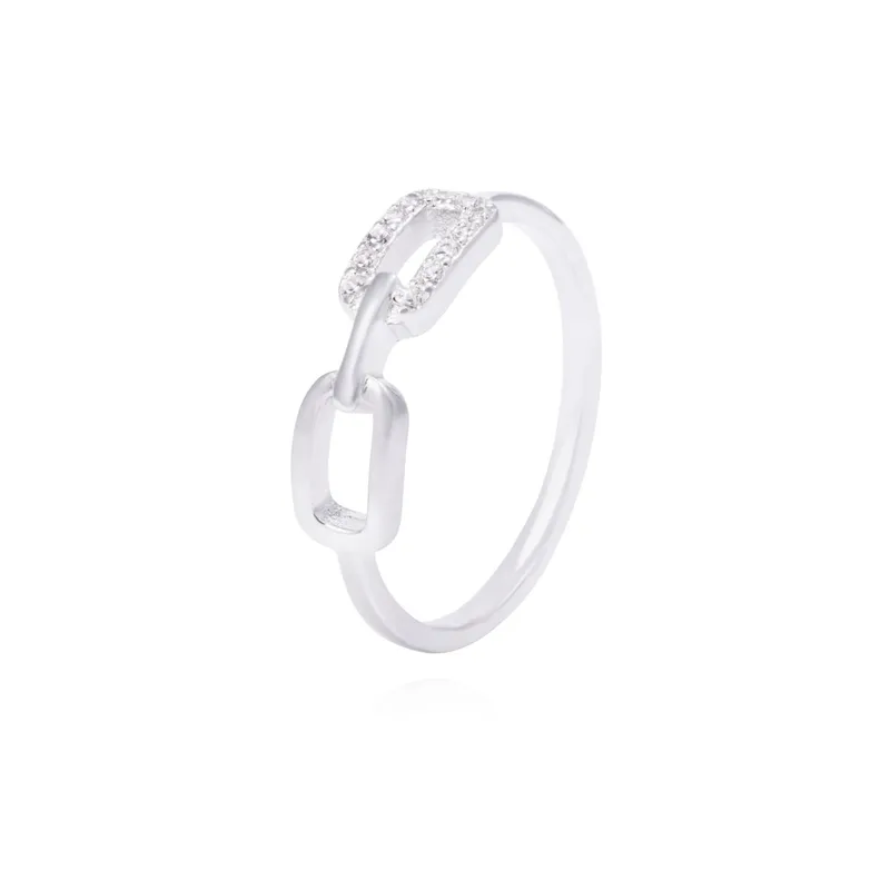 JB JOYAS BARON - Anillo de Plata Esterlina Dos Eslabones Circonita