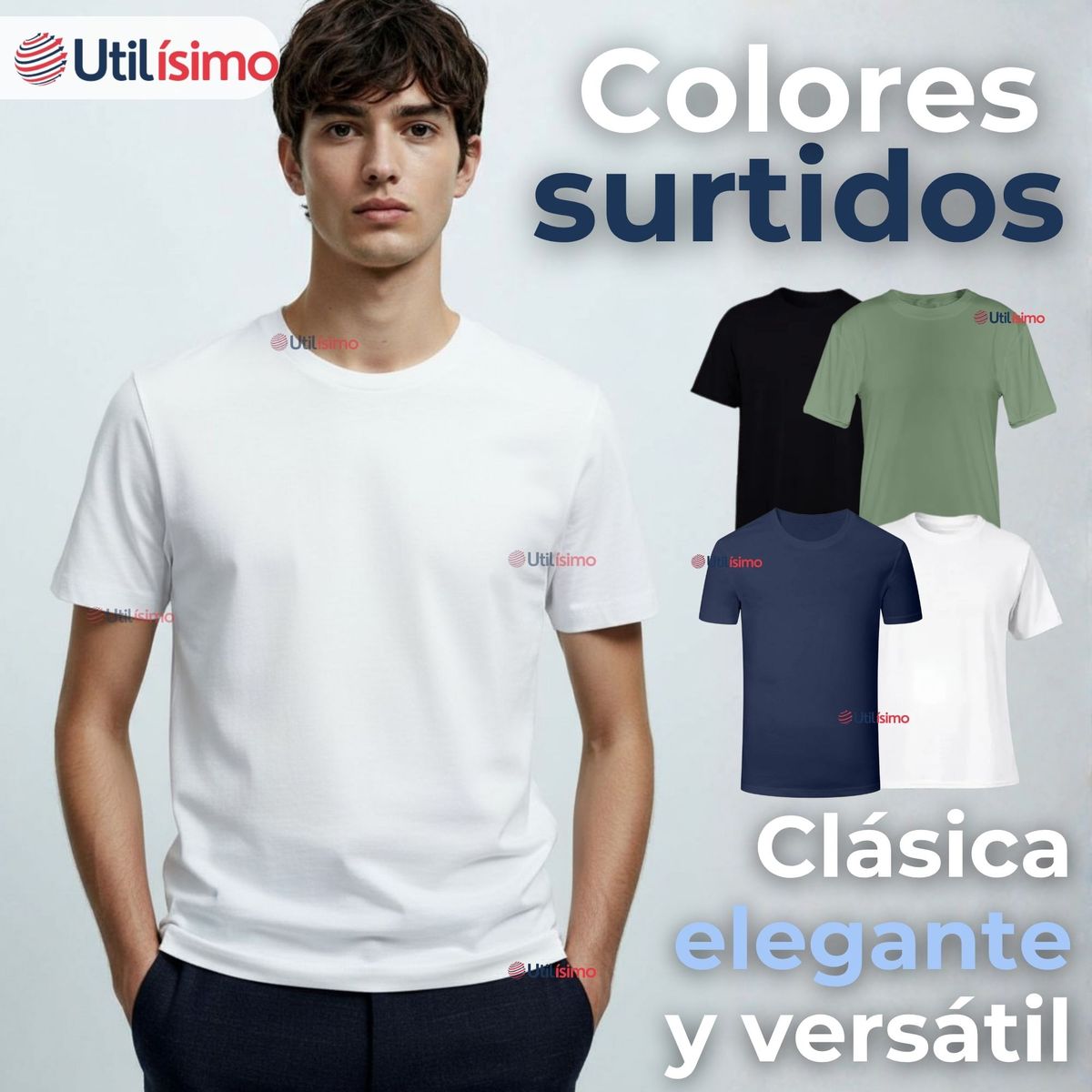 UTILISIMO - Camiseta Polera 100% Bambú Básica Lisa Elástica Hombre Colores Surtidos