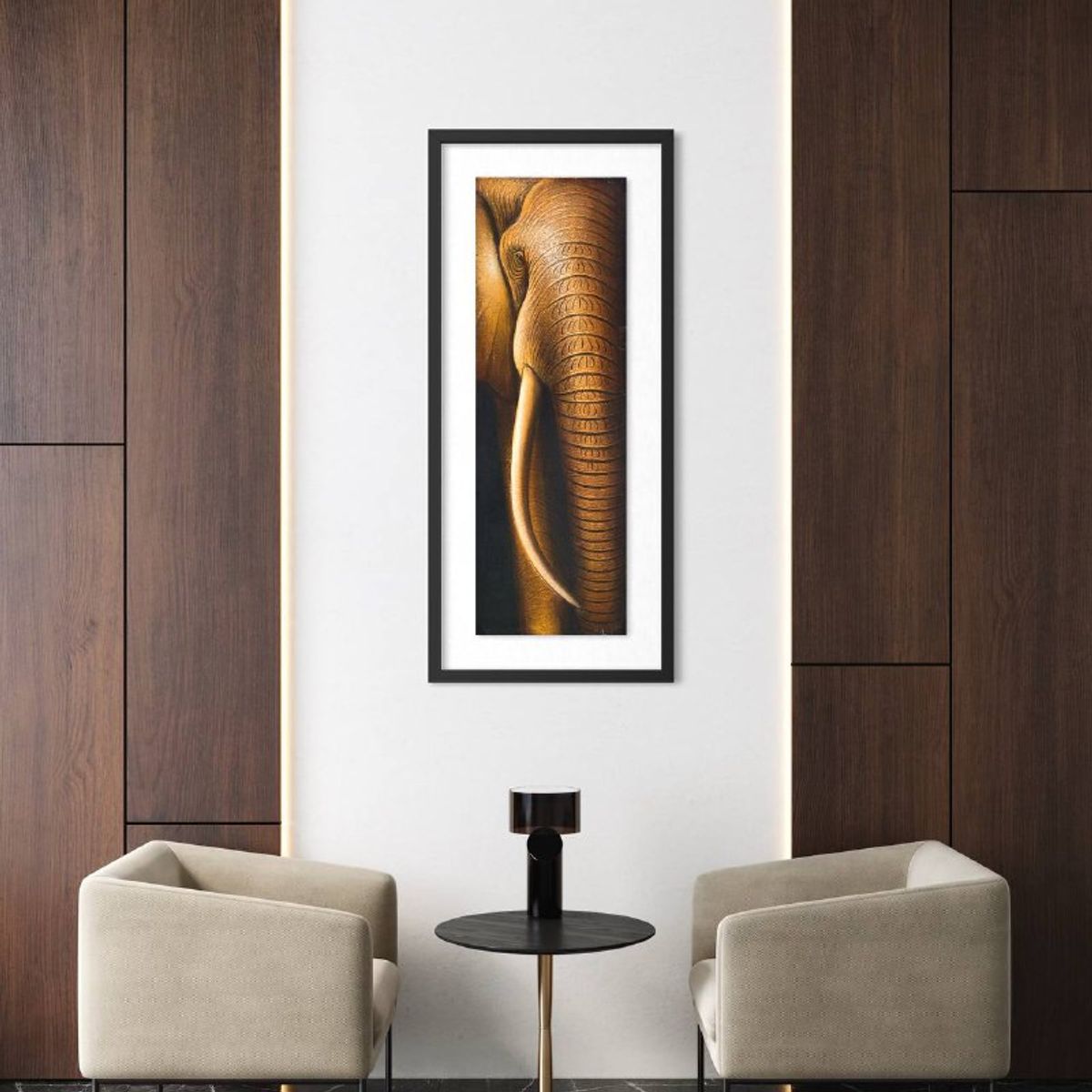 DEKAM DISEÑO - Cuadro cara de elefantes Dorado Pintado 146x66 cms