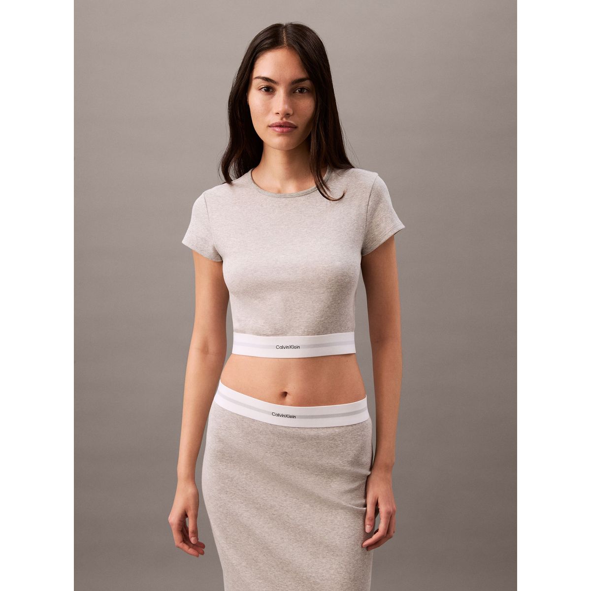 CALVIN KLEIN - Polera de Pijama Rib Crop Gris Calvin Klein