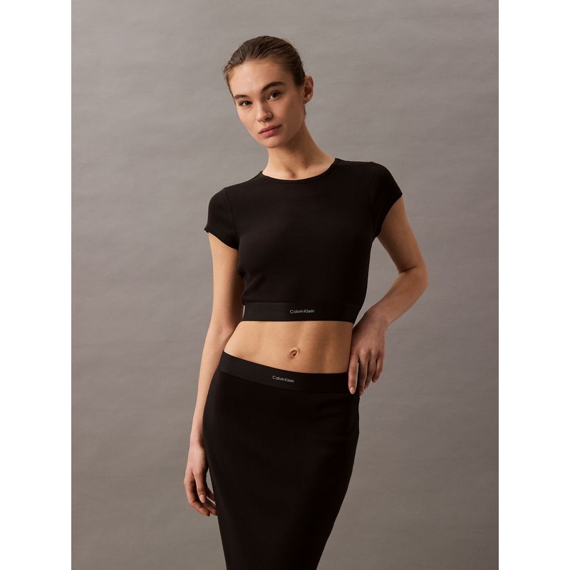CALVIN KLEIN - Polera de Pijama Rib Crop Negro Calvin Klein