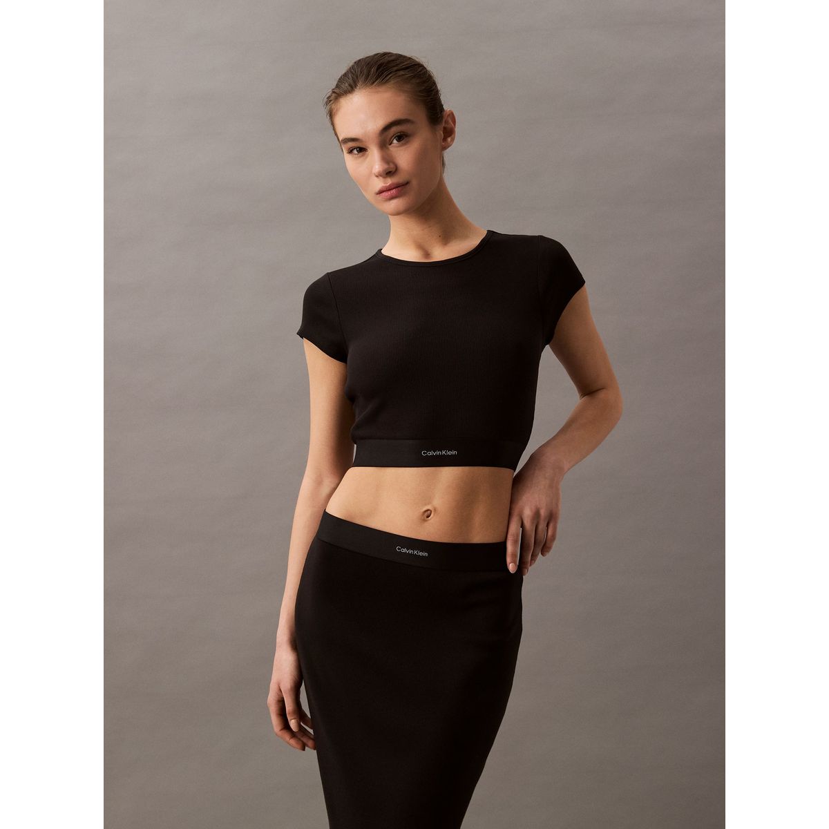 CALVIN KLEIN - Polera de Pijama Rib Crop Negro Calvin Klein